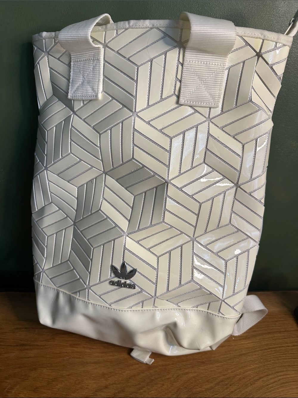adidas White Geometric Tote-Style Backpack - Men's